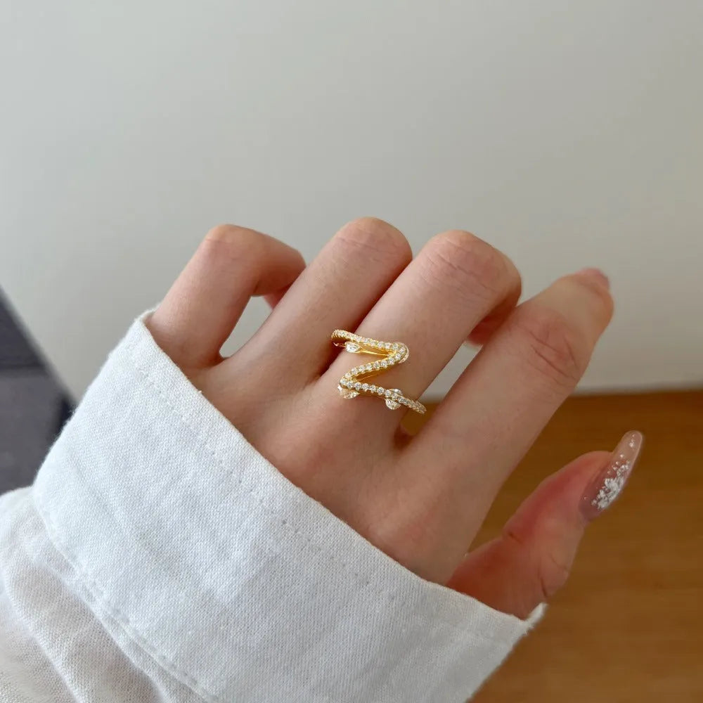 S925 sterling silver ring with zircon, electroplated, heart or geometric shape, sizes 5 to 9
