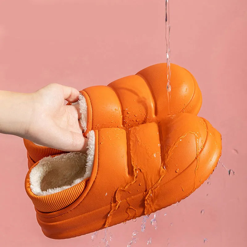 Women's waterproof winter house slippers in various colours with EVA construction and non-slip sole