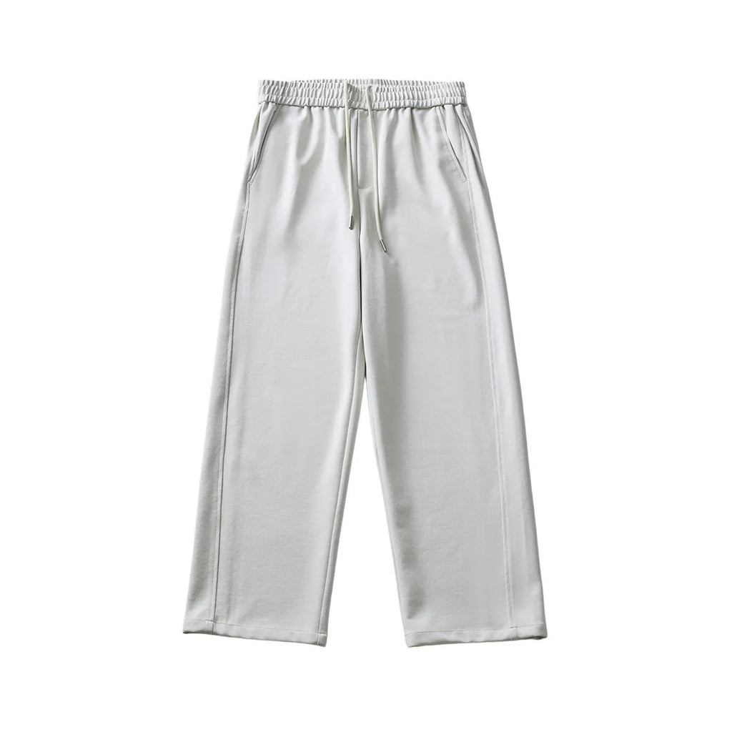 Men's cotton blend summer casual pants in straight-leg design with lace-up waist closure