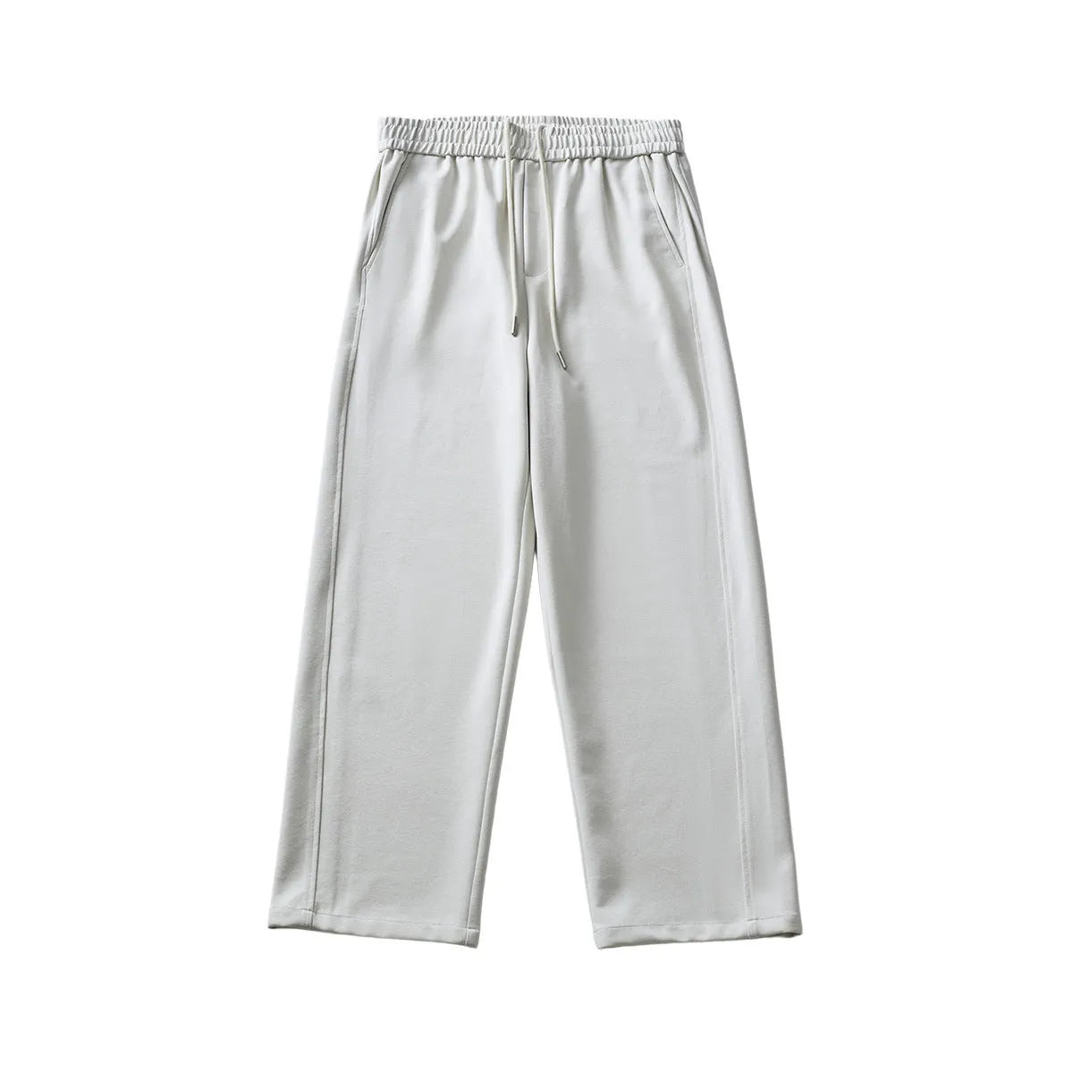 Men's cotton blend summer casual pants in straight-leg design with lace-up waist closure