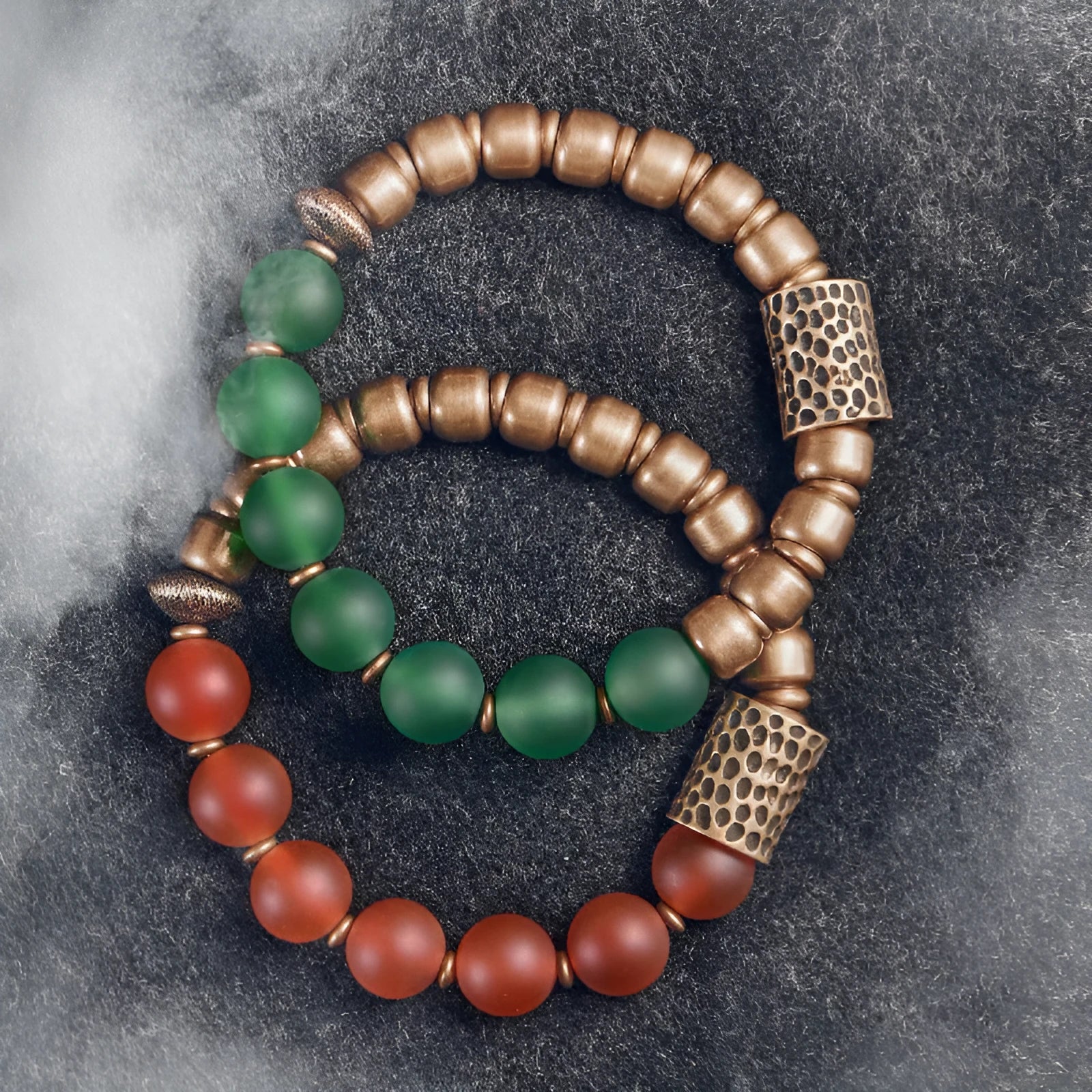Retro ethnic style natural crystal couples bracelet in green or red agate colour options