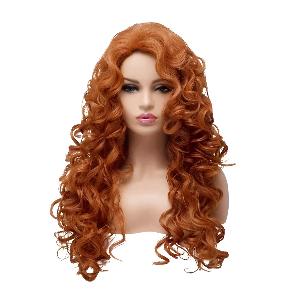 Brown long curly wavy synthetic wig for women's Halloween and cosplay costumes