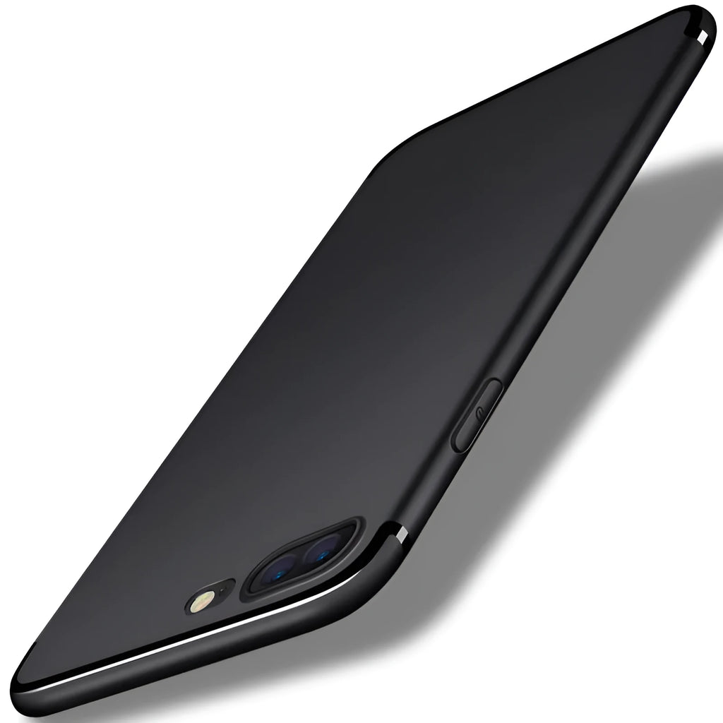 Flexible black TPU silicone protective case on an Apple iPhone.