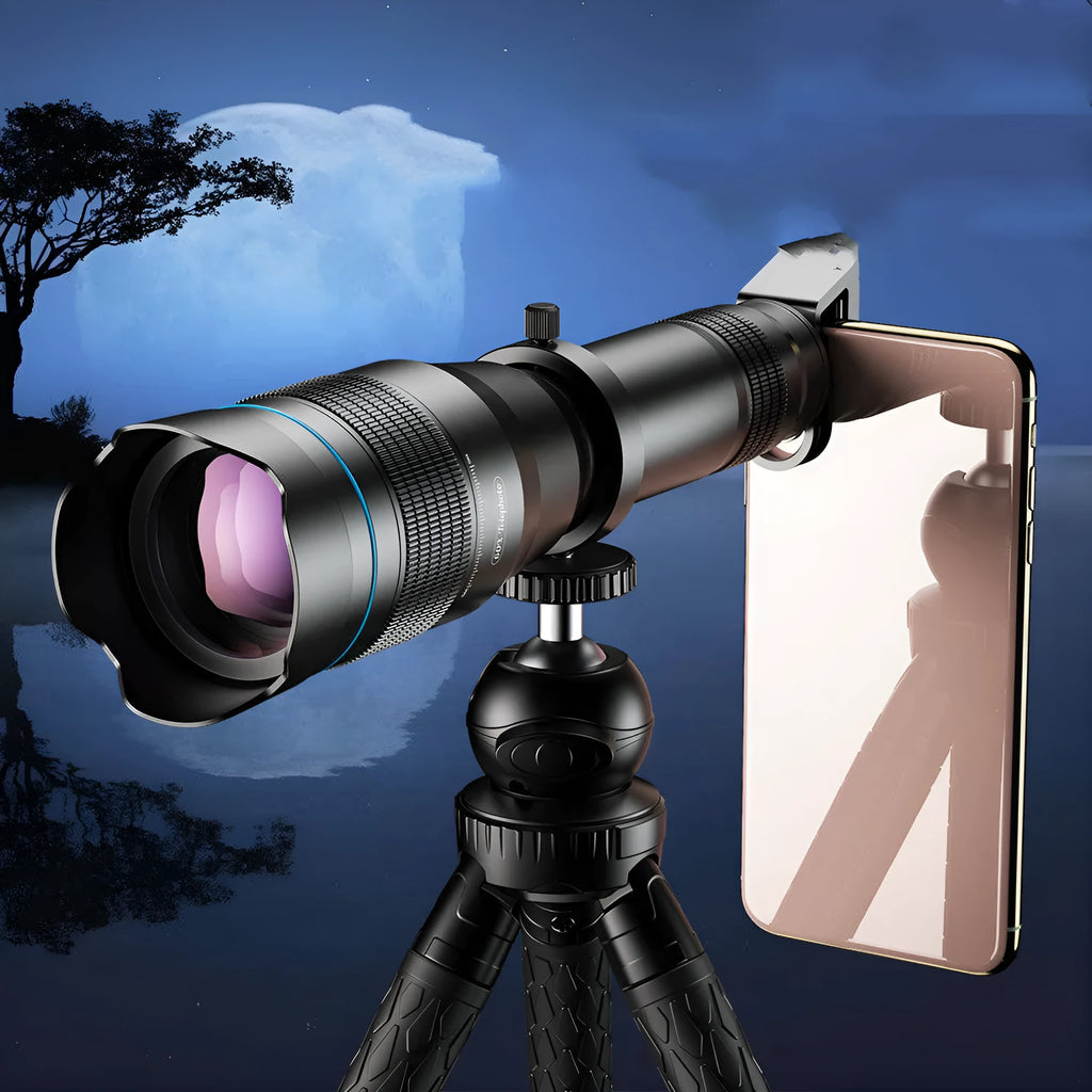 APEXEL black mobile telephoto lens with 36x magnification for smartphone photography