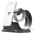 Two-in-one silver and grey aluminium alloy charging stand for phone and tablet, 175x99x110mm, with rubber anti-skid pad