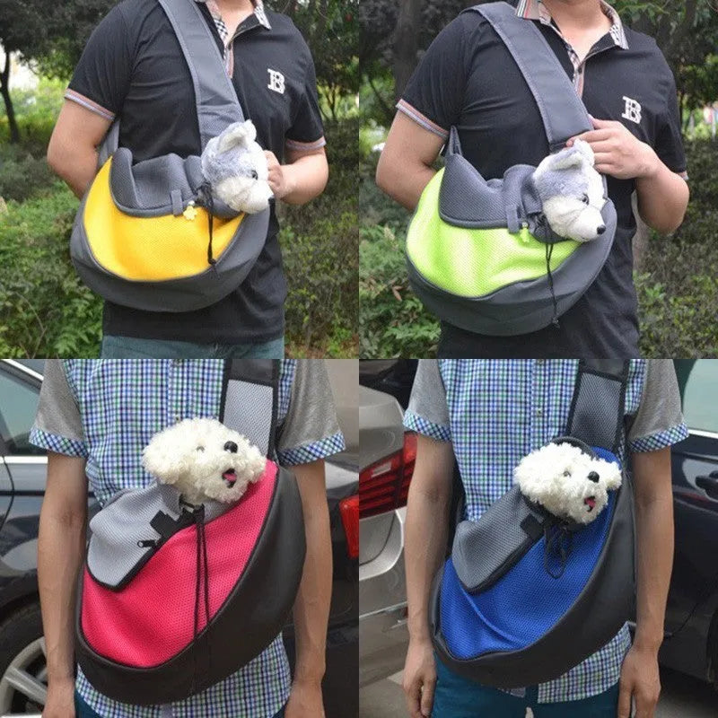 PE foam padded pet backpack carrier in blue colour showing S and L size options for small cats and dogs