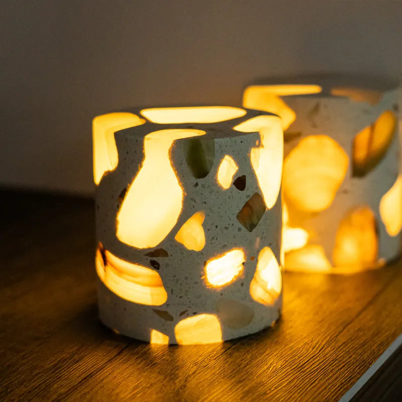 Terrazzo night light, 10 x 10 x 7.5cm, tri colour dimming bedside lamp with non-intelligent control