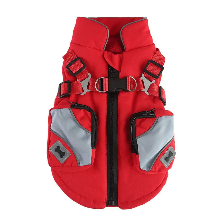 Pet winter cotton dog coat with zipper jacket in black, suitable for small to extra-large dogs