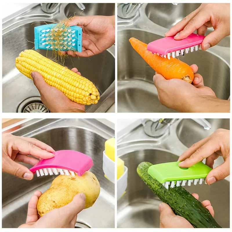 Kitchen cleaning brush with suction cup base and cutlery grooves in blue, green or pink
