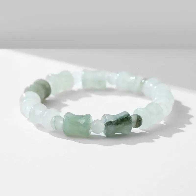 Natural chalcedony jade beaded bracelet with coconut shell beads and safety lock clasp