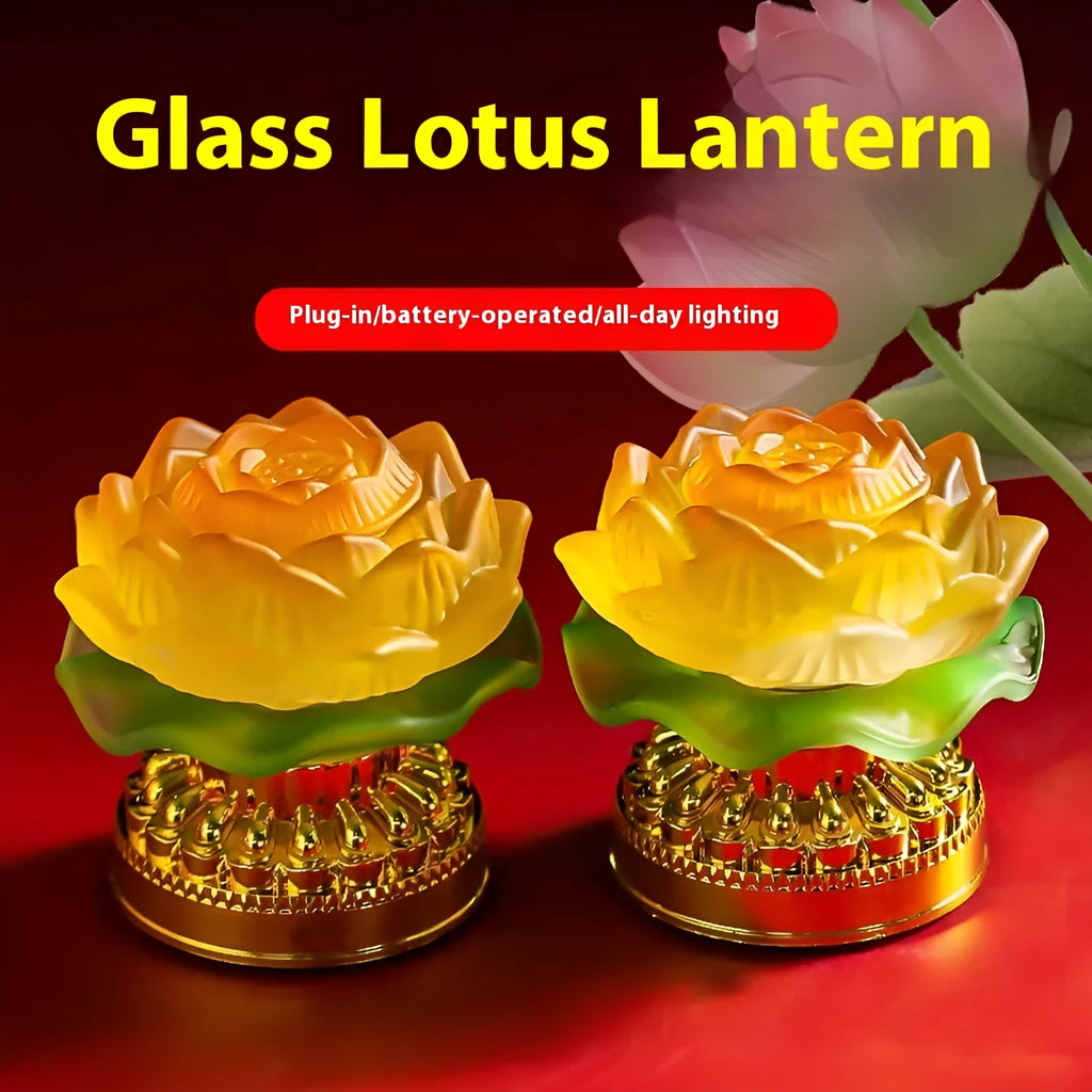 Chinese style lotus lamp in yellow with electronic candle for Buddha statue decoration