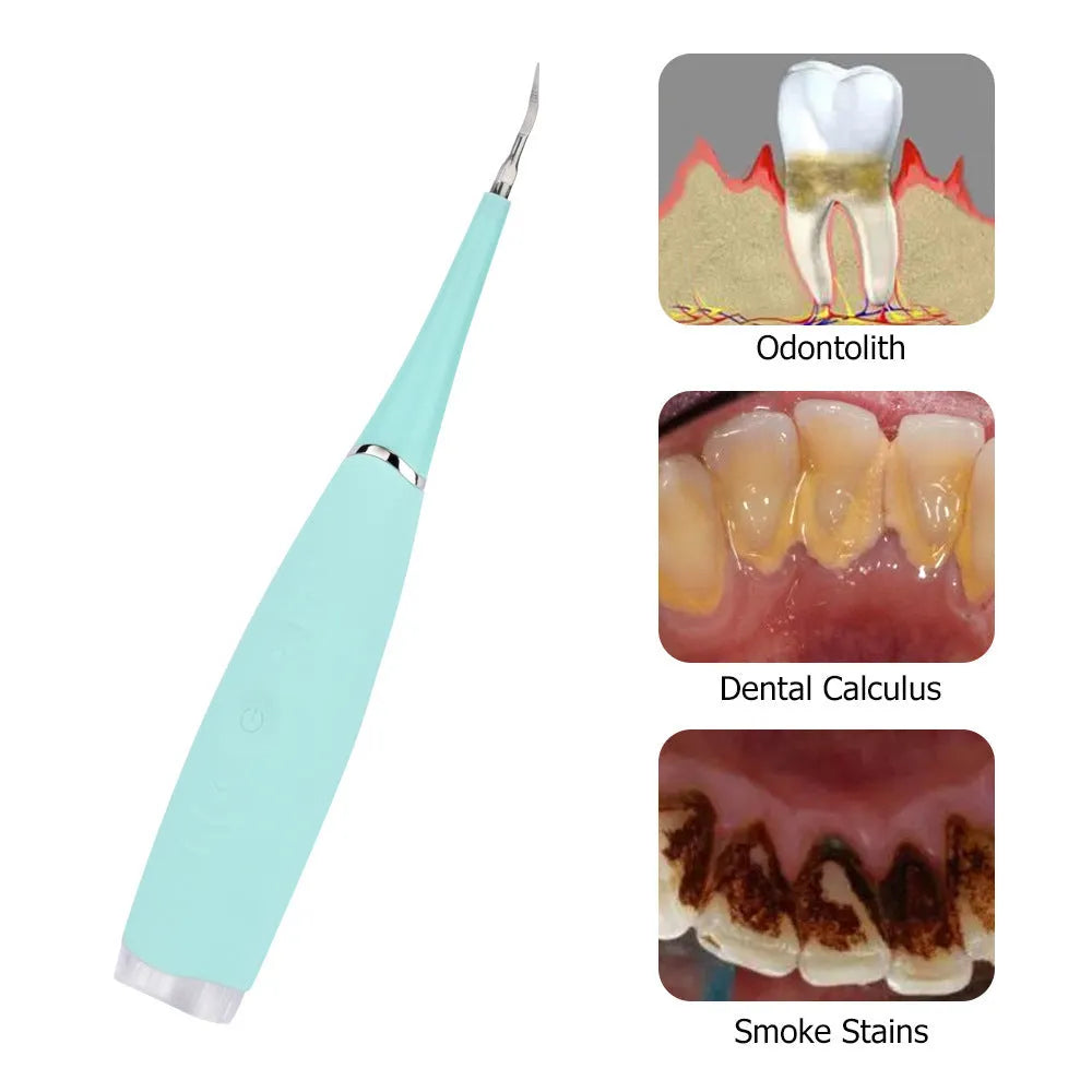 Electric dental scaler with USB rechargeable base, pink colour, compact design for home calculus removal