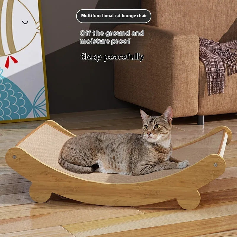 Pastoral style U-shaped sisal cat scratch board lounge chair recliner for cats.