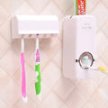 White and wine red plastic silicone bathroom organiser set with two wall-mounted holders for toothbrushes and toothpaste.