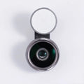 Universal smartphone camera lens attachment kit with wide-angle, macro, and fisheye lenses, LED lights, and a tripod grip.