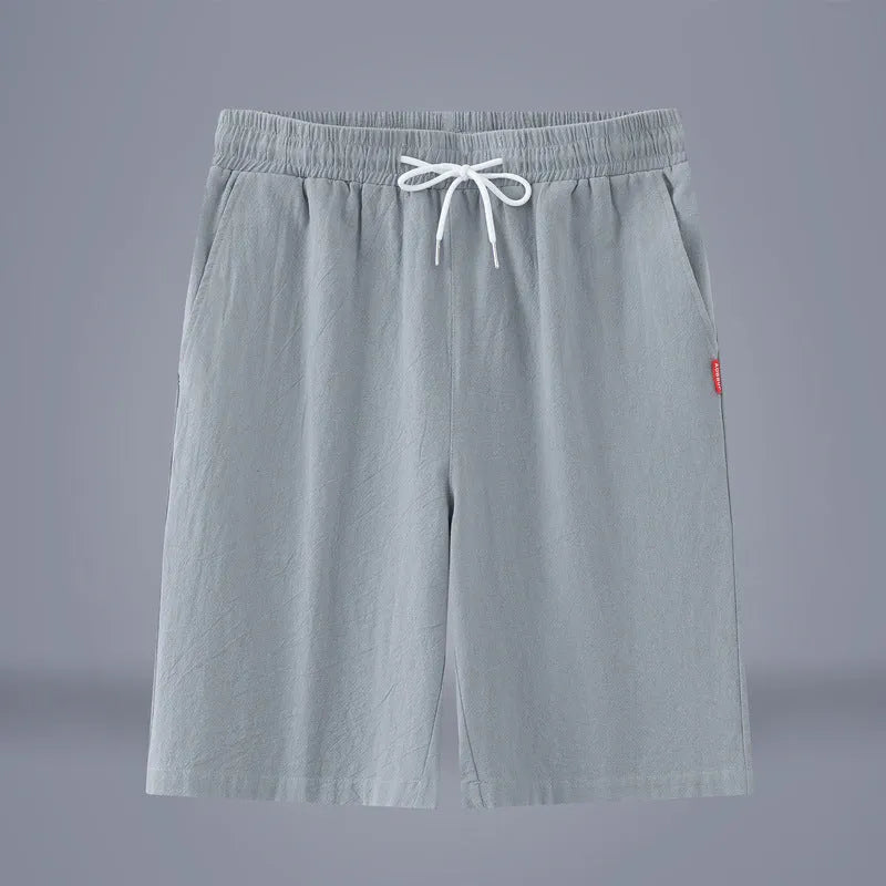 Cotton and linen cropped casual trousers in a solid colour with a drawstring waist.
