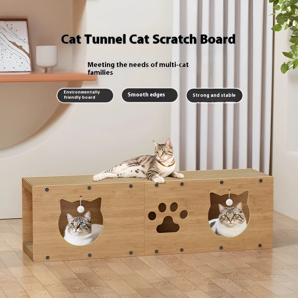 Brown corrugated paper pet tunnel toy, 100cm long, vertical design for cats and small pets