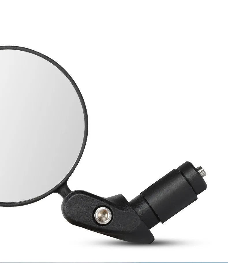 Black universal bicycle handlebar rearview mirror with convex acrylic lens and 360 degree adjustment