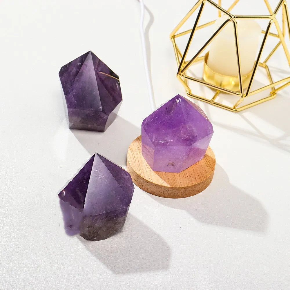 Natural amethyst cake tower night light with USB plug, purple, 5-6cm height, 6.5cm base