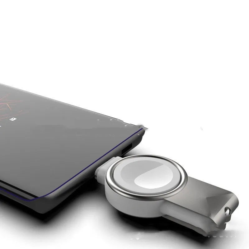 2-in-1 magnetic wireless charger for Apple Watch in white with USB and Type-C interfaces, compact and portable
