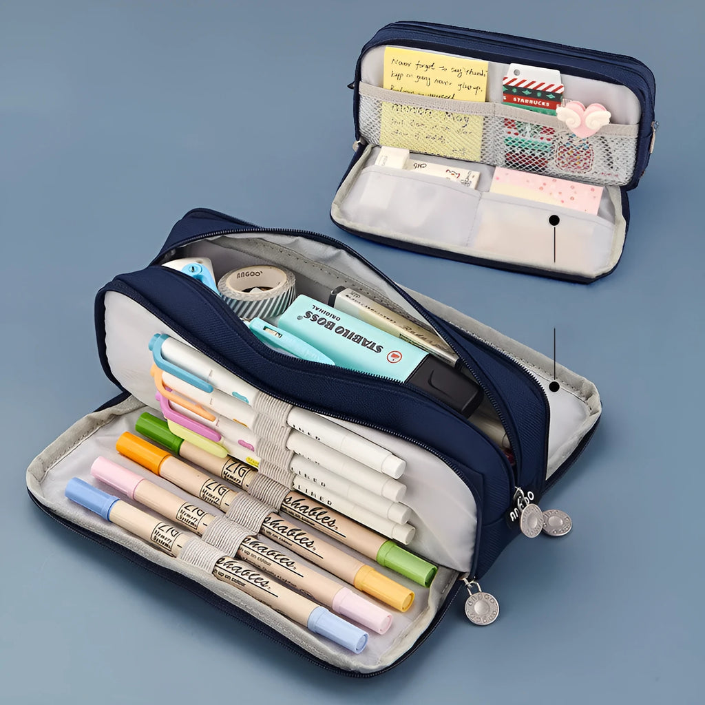 Square Oxford cloth pencil case for primary school, 21cm by 9cm, plain pattern, in blue, yellow or pink