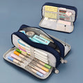 Square Oxford cloth pencil case for primary school, 21cm by 9cm, plain pattern, in blue, yellow or pink
