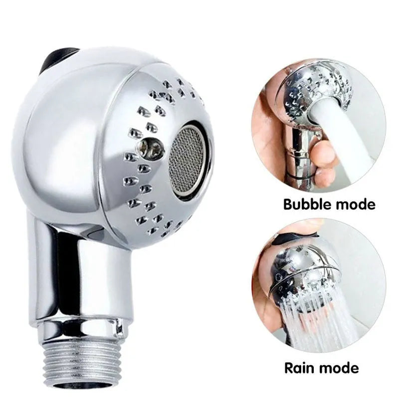 Silver handheld shower head for gentle pet and baby bathing with non-pressurized water flow