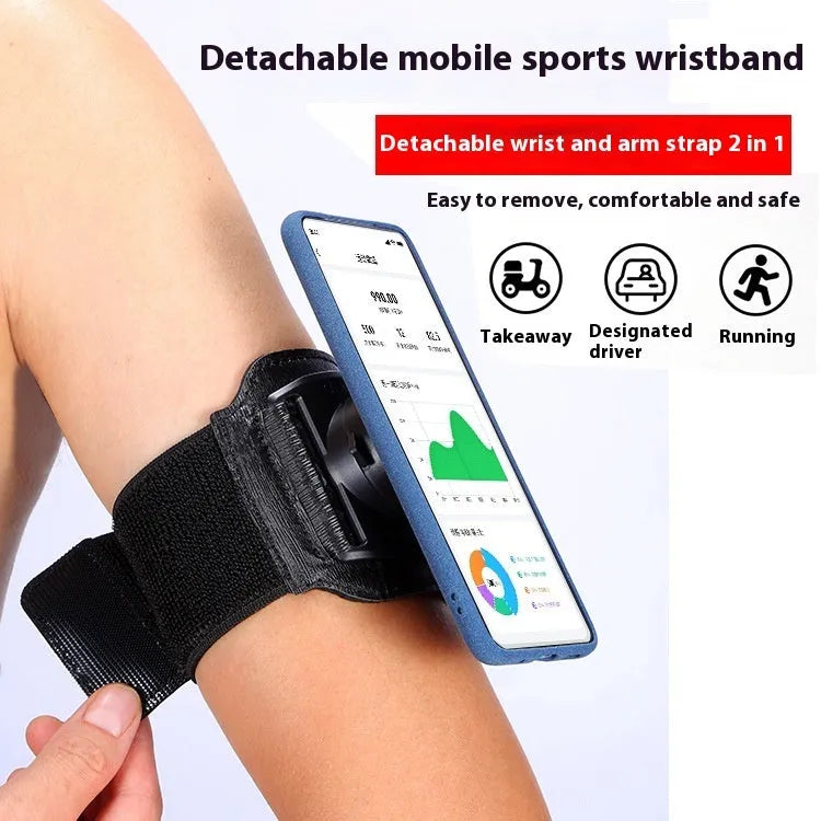 Black unisex mobile phone armband and wrist strap holder suitable for 4-7 inch smartphones during delivery work or sports