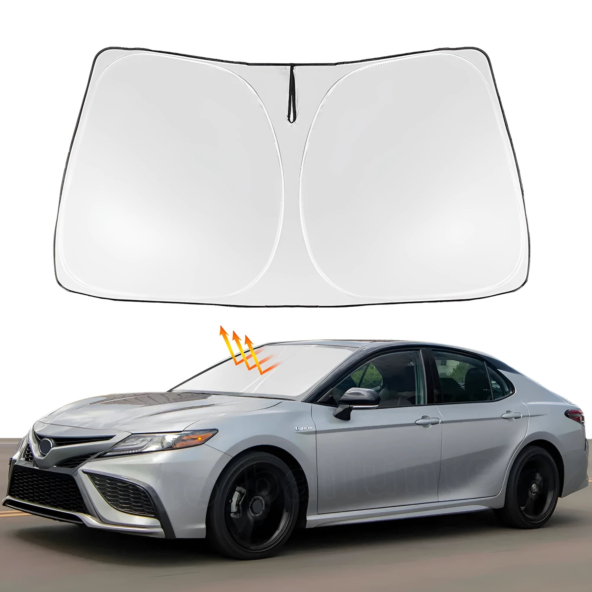 Silver tape windshield sunshade cover designed for Toyota Noah XOVY 90 Series car.