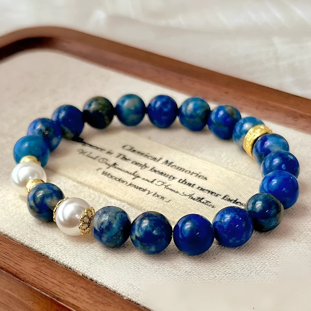 Green and gold lapis lazuli stone bracelet in Chinese retro artistic style