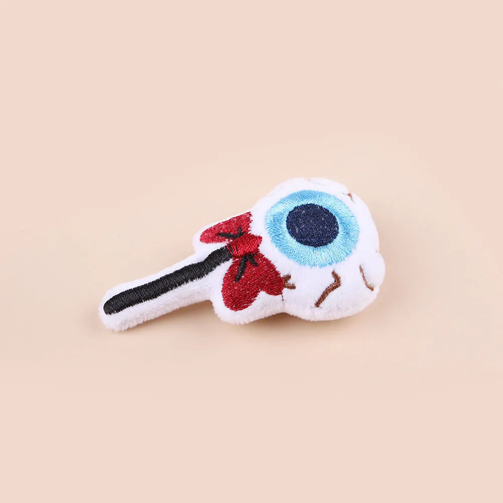 Plush cat teaser wand with colourful candy design on small wand for indoor pet play