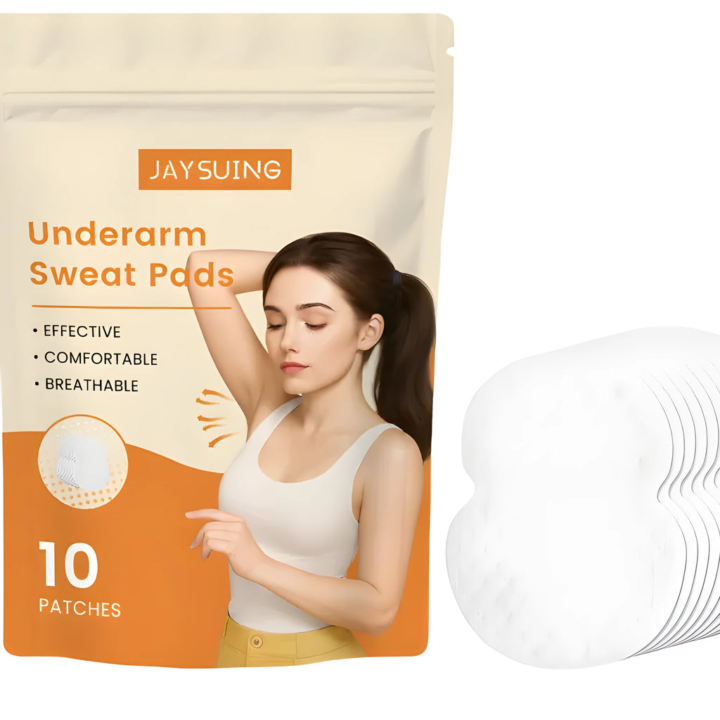 Ten underarm sweat absorbing patches in natural skin tone with polyacrylic acid formulation
