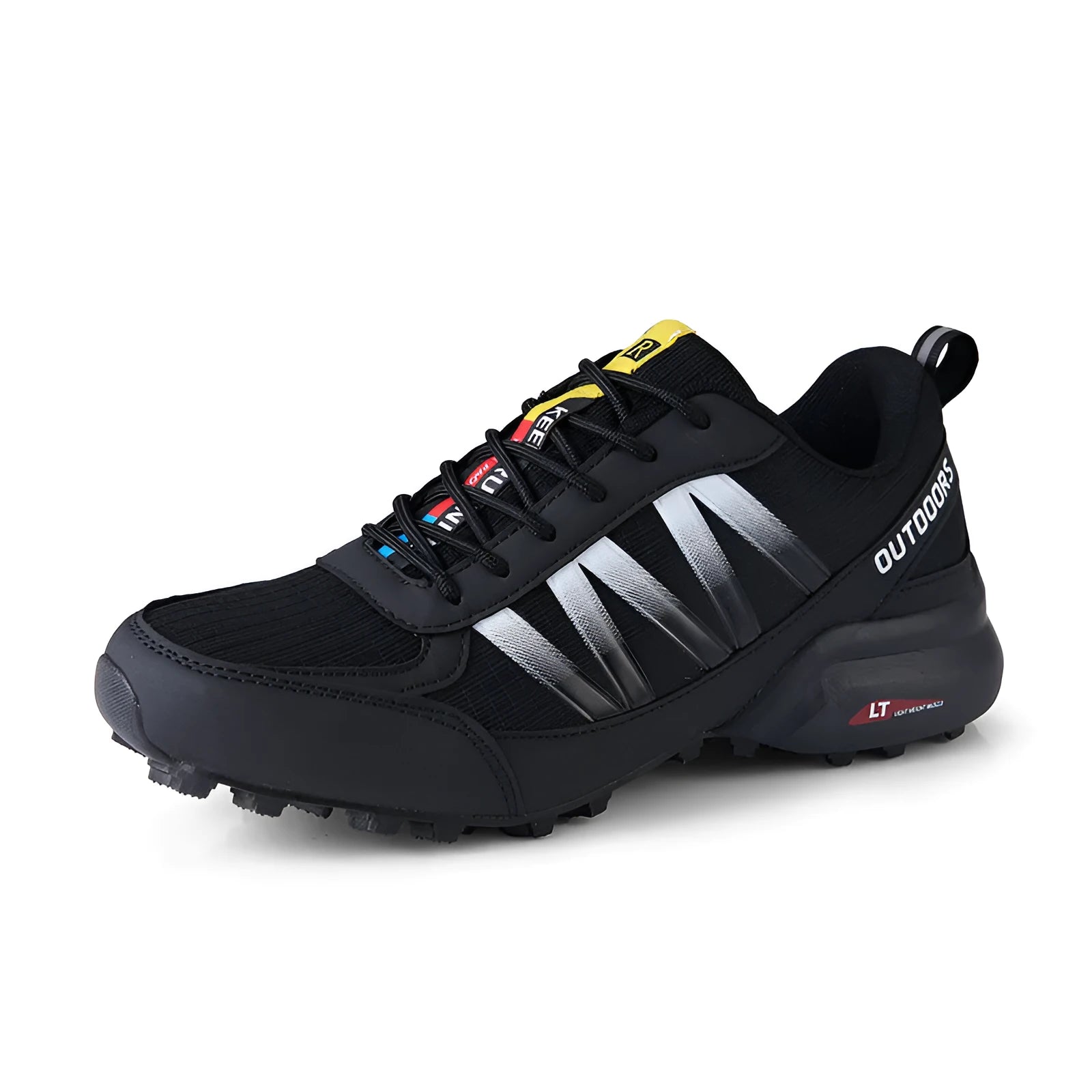 Mountaineering hiking sneaker in black colour with lace-up front and rubber sole