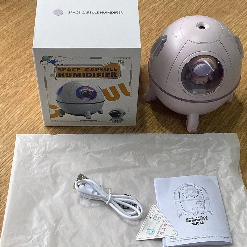 Purple astronaut-themed USB desktop humidifier with colourful LED light and 220ml water tank