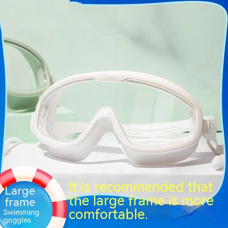 Large frame anti-fog waterproof swimming goggles for adults, transparent black colour, adjustable strap