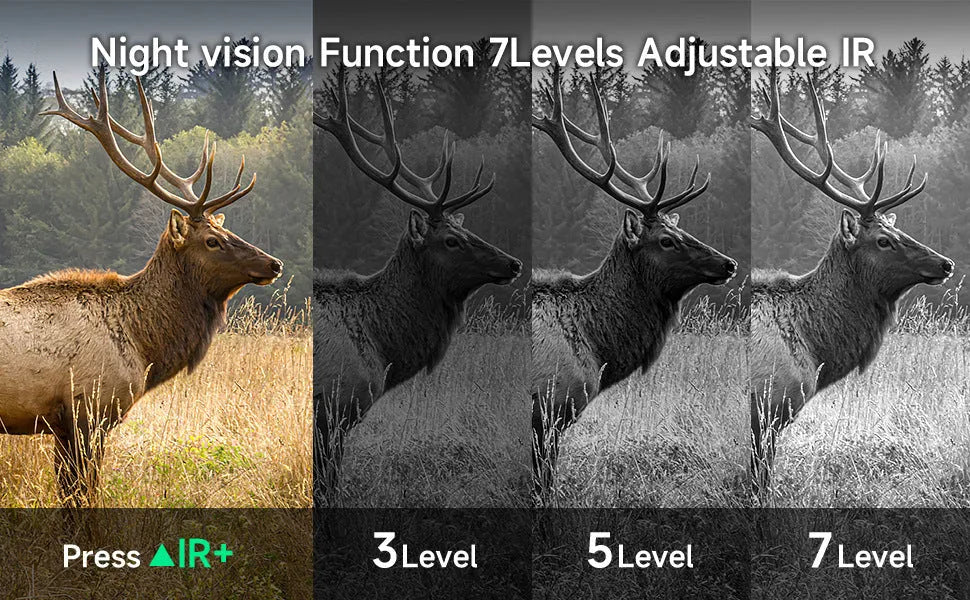 Black 4K night vision monocular with LCD screen showing night vision display