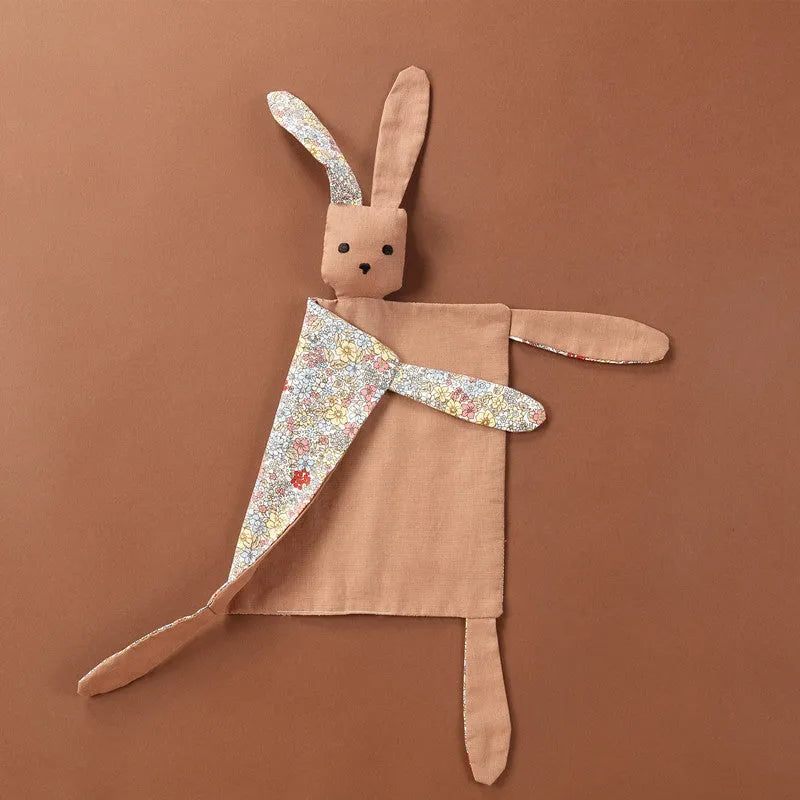 Baby comfort doll sleep companion towel in cotton and linen with PP cotton filling, 45g, 43x51cm, blue flower pattern