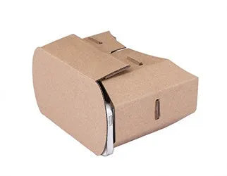 Foldable cardboard virtual reality glasses for smartphones with a photo-colour design.