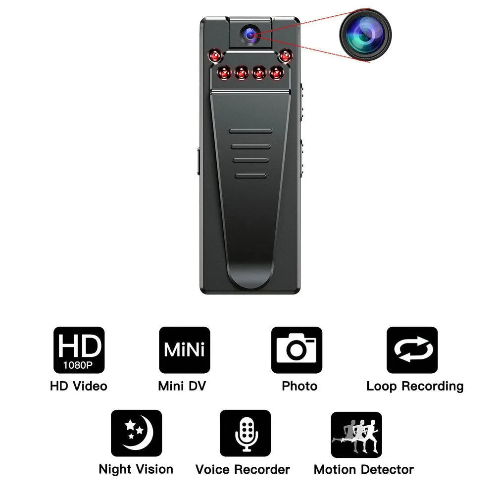 Black 1080p HD home security camera with rotational mount and night vision capability