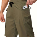 Men's straight-leg quick-drying beach shorts in solid colours like army green, navy blue, and wine red