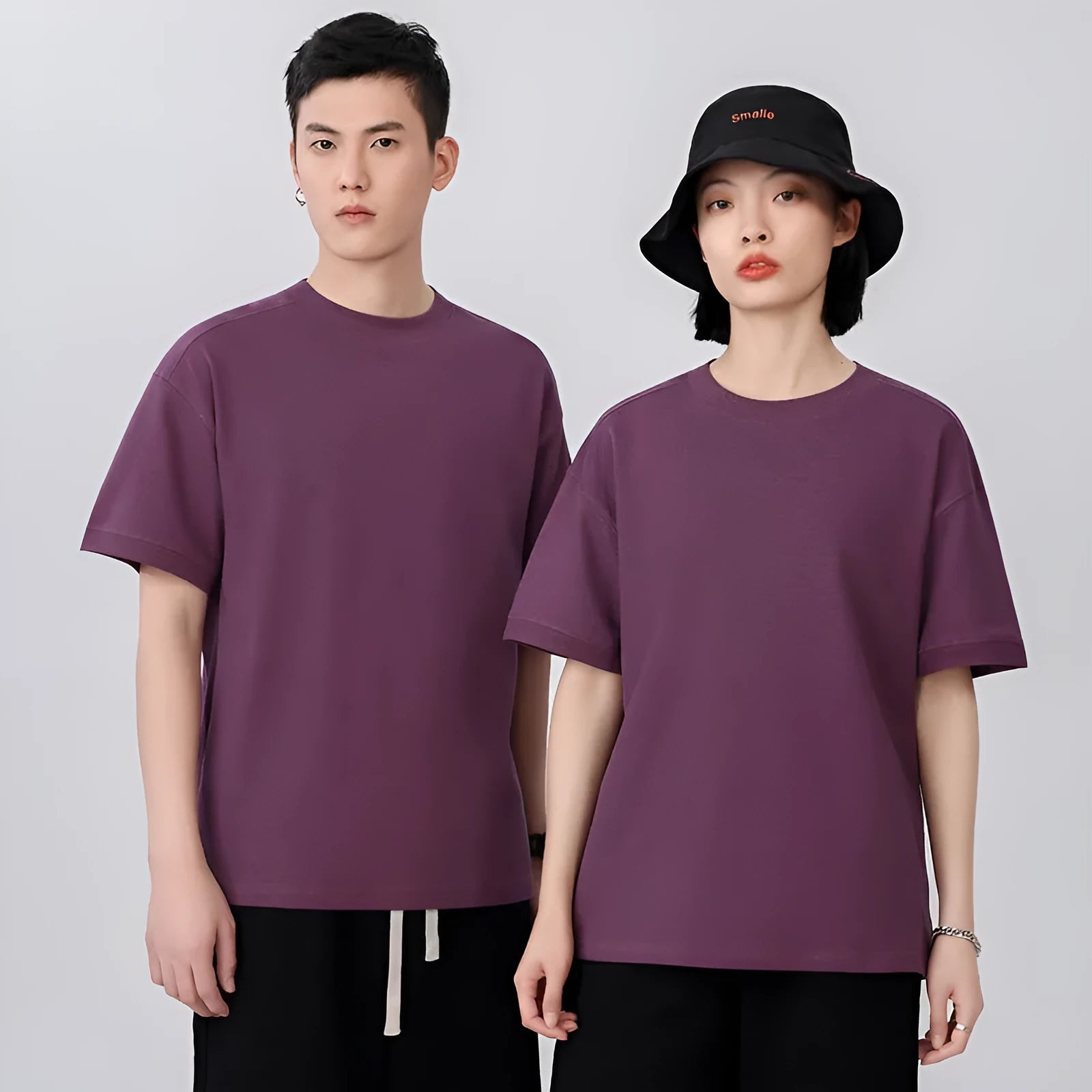 Breathable cotton pique short-sleeved T-shirt in loose fit showing solid colour option