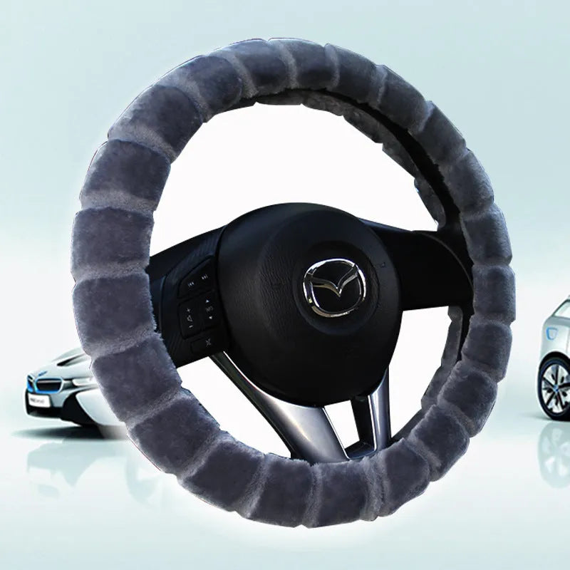 Loop velvet steering wheel cover in red with 800g heavy plush, fits 37-38cm diameter wheels
