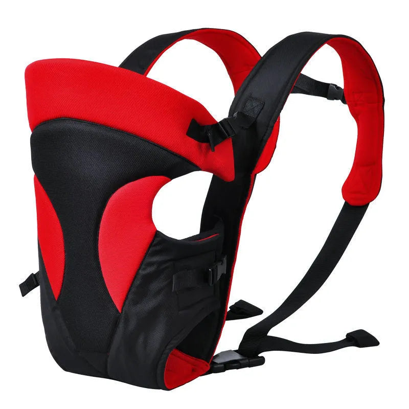 Multifunctional baby carrier in claret colour with shoulder strap and horizontal hug carry position