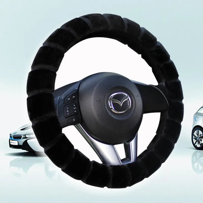 Loop velvet steering wheel cover in red with 800g heavy plush, fits 37-38cm diameter wheels