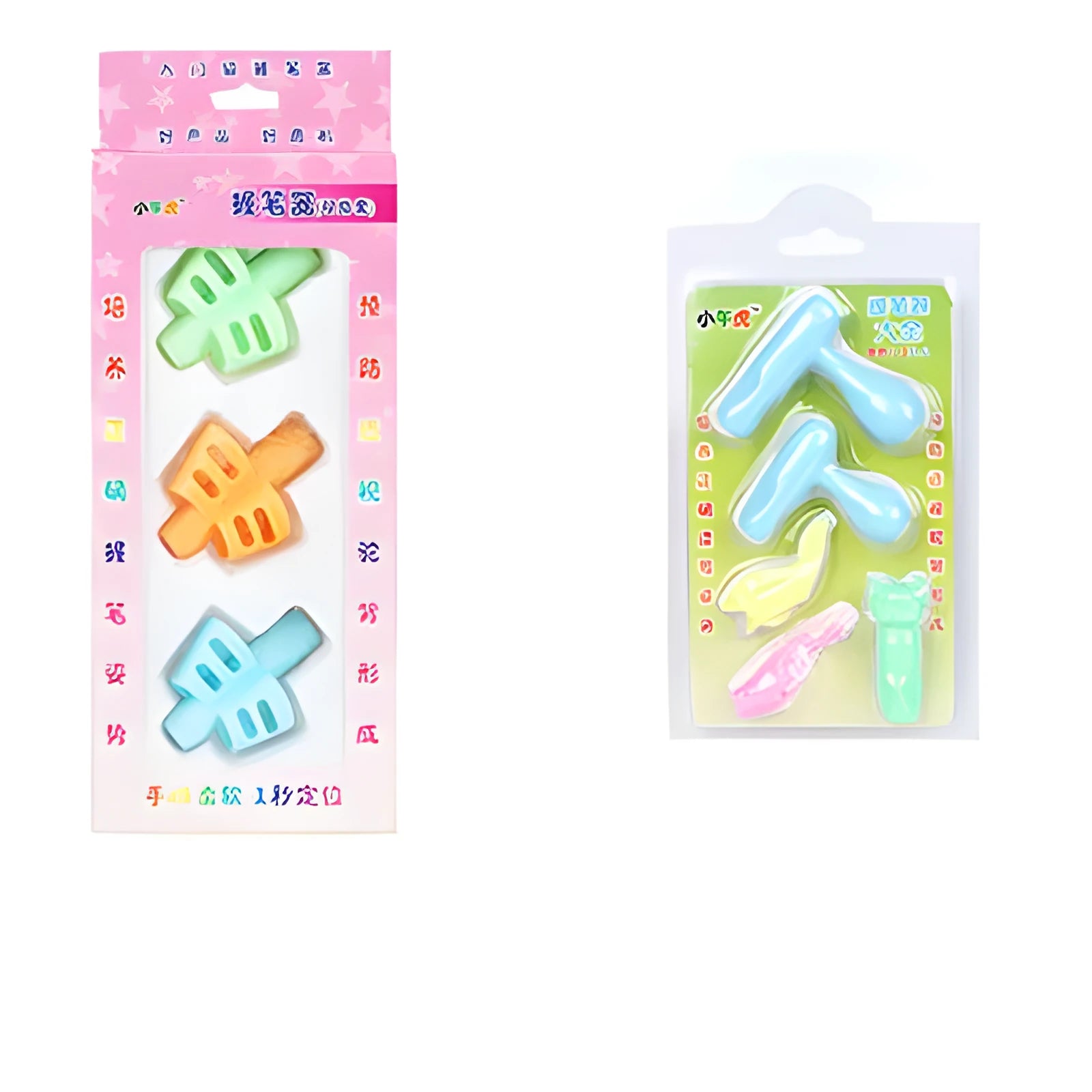 Cartoon-style soft rubber ergonomic pen holder for correcting children's writing posture.