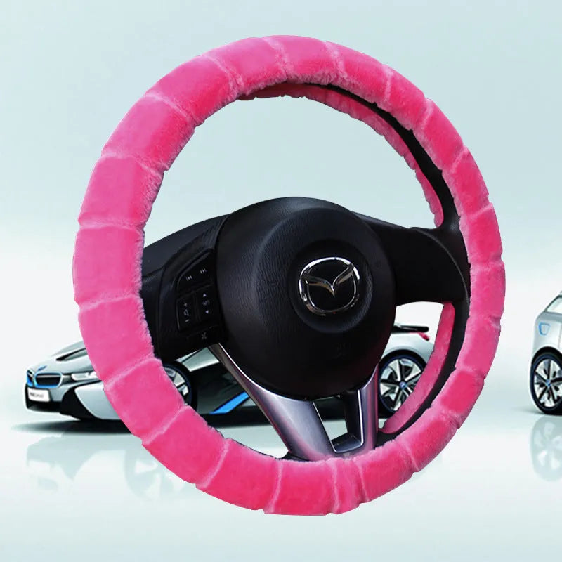 Loop velvet steering wheel cover in red with 800g heavy plush, fits 37-38cm diameter wheels
