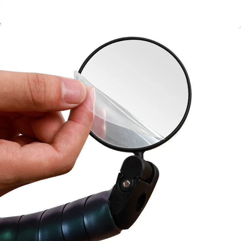 Black universal bicycle handlebar rearview mirror with convex acrylic lens and 360 degree adjustment