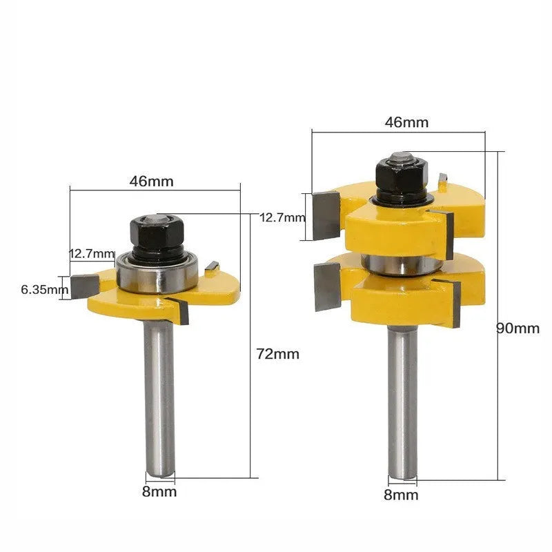 Carbide T-slot milling cutter for woodworking with 8mm shank diameter and straight handle