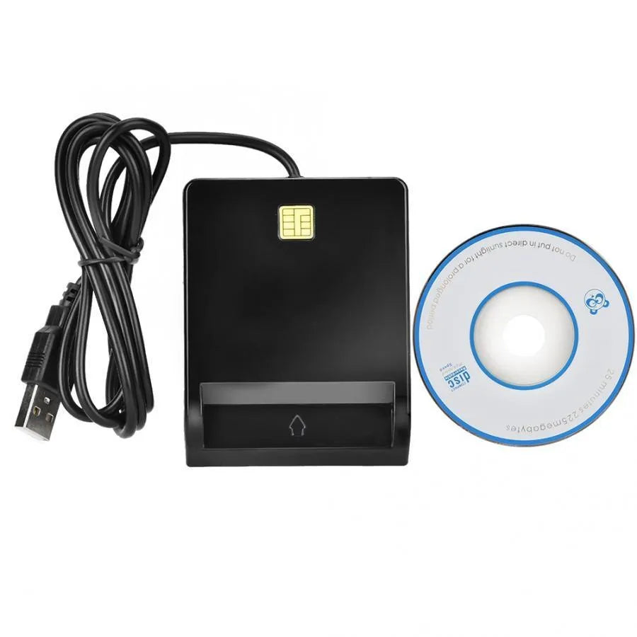 DM-HC65 USB smart card reader in black plastic casing, connected via USB cable