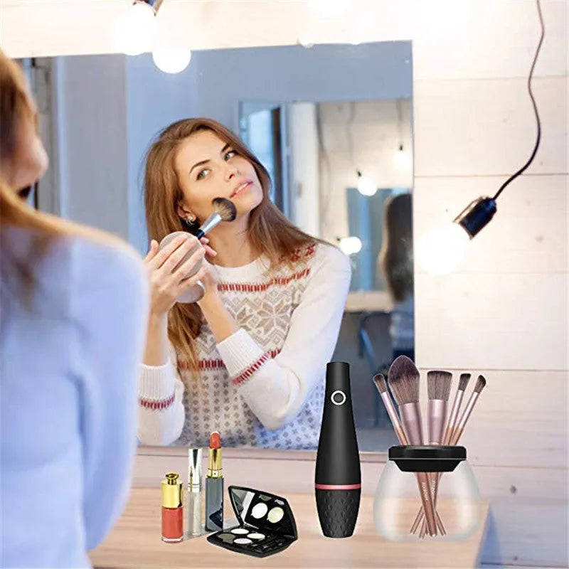 Black electric makeup brush cleaner with ABS body and rechargeable charging power source